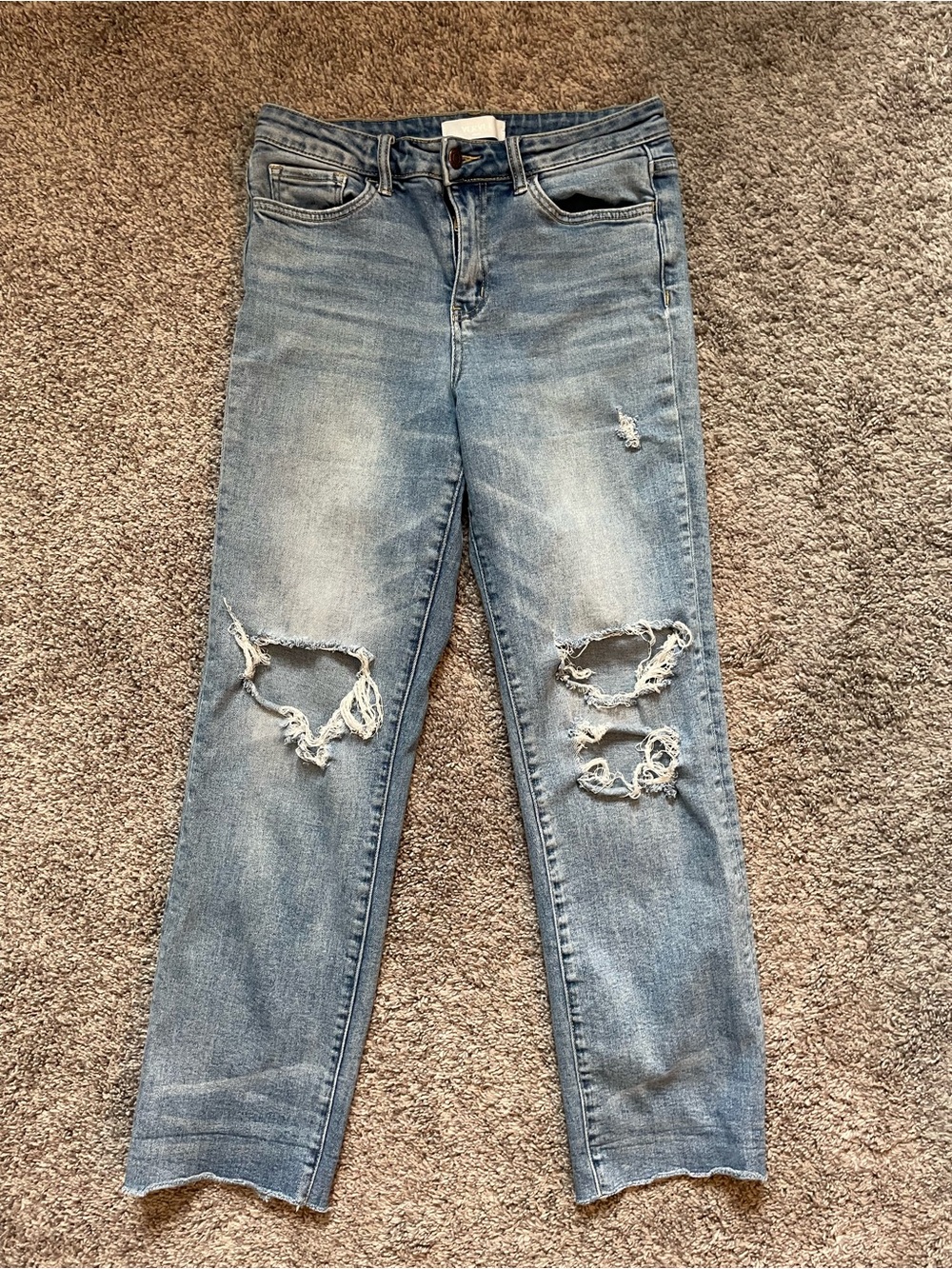 Distressed Straight-Leg Women's Jeans in Light Blue